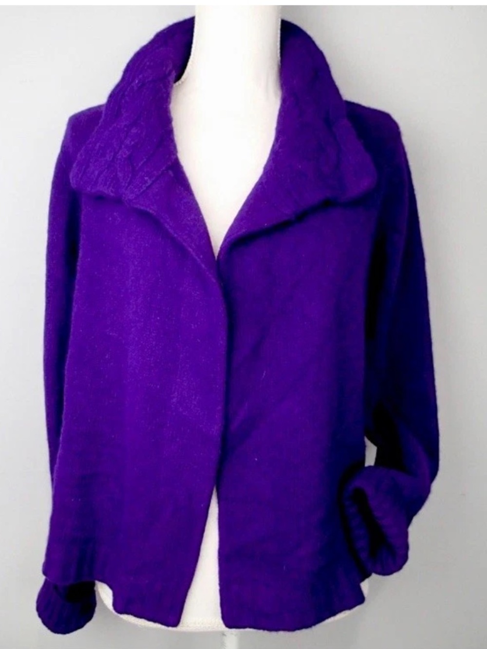Ralph Lauren Open Cardigan Sweater Wool Angora Rabbit Purple Cable Knit Womens M